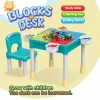 Kids DIY plastic educational 3 in 1 study table multifunction blocks desk with chair compatible desktop building blocks