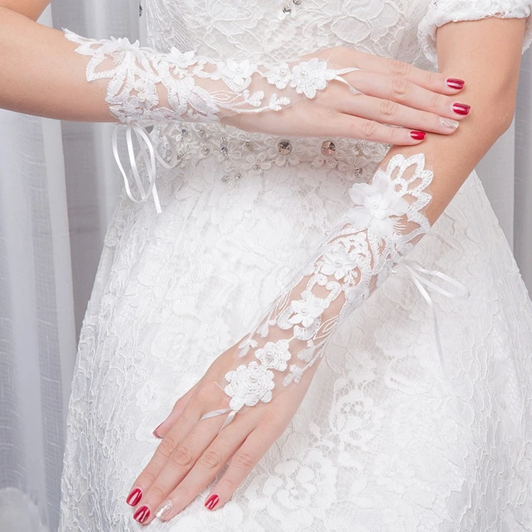 Lady Formal Banquet Party Bride Lace Wedding Gloves Gift
