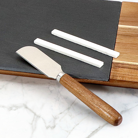 Buy Large Acacia Wood Cheese Board Set With Black Slate & Cheese Knife ...