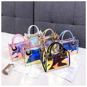Laser color cross shoulder bag wholesale lady transparent handbags and purses