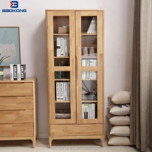 Latest Design Solid Wood Bookcase With Glass Doors Models