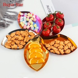 Leaf Shaped Stainless Steel Cake Candy Plate Colorful Fruit Fast Food Container Snack Dish