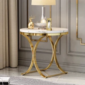 Living room furniture modern side table marble side table stainless steel base stone side table for home