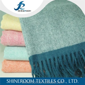Luxury High-end Herringbone Weave Merino Wool Throw Blanket Sofa Throw