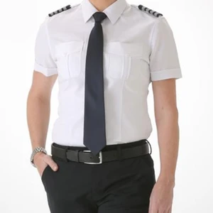 Made in Myanmar Customized White Color Airline Uniforms Shirts Classic 100% Cotton For Men