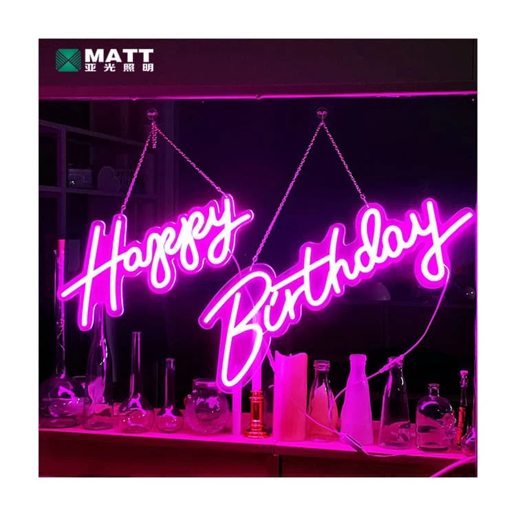 Matt Drop Shipping Pink color 200cm party LED neon light sign Banner Decoration custom happy birthday neon sign