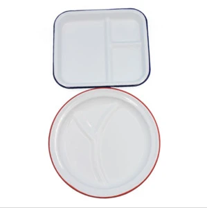 MET14 ,3 compartment square company dinning room hotel restaurant fastfood store metal enamel fast food tray salad fruit serving