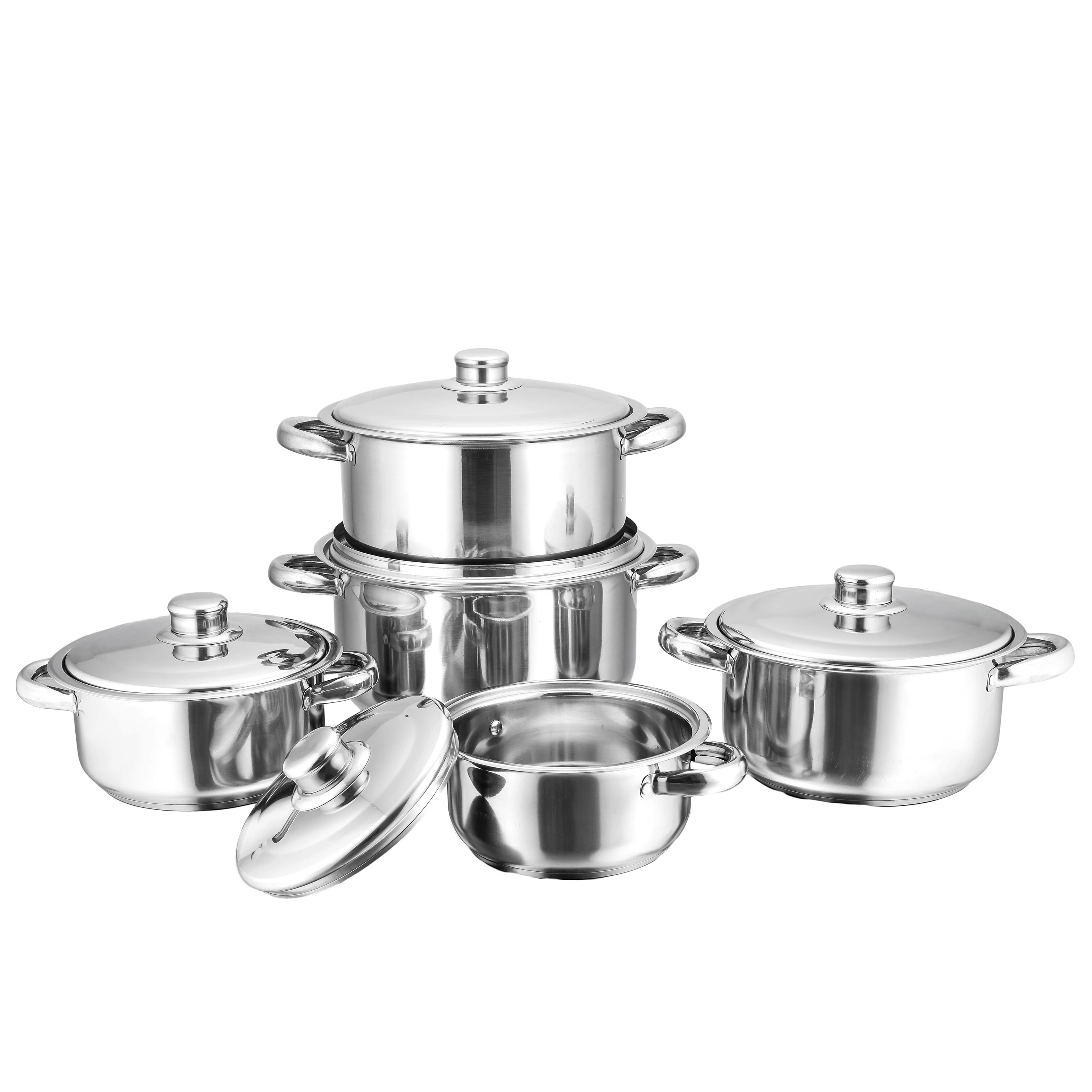 mirror polishing 10 pcs stainless steel induction soup pot cookware set