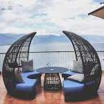 Modern Outdoor Garden Rattan Sun Lounger Round Sun Bed rattan furniture outdoor