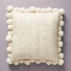 Modern Simple   Style Soft Linen Burlap  Square POM POM  Jute Pillow
