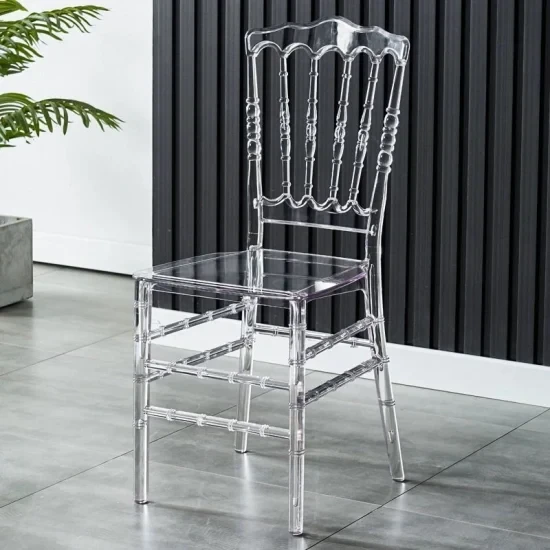 Modern Wholesale Transparent Crystal Hotel Banquet Napoleon Plastic Acrylic Tiffany Wedding Clear Chiavari Chair for Events