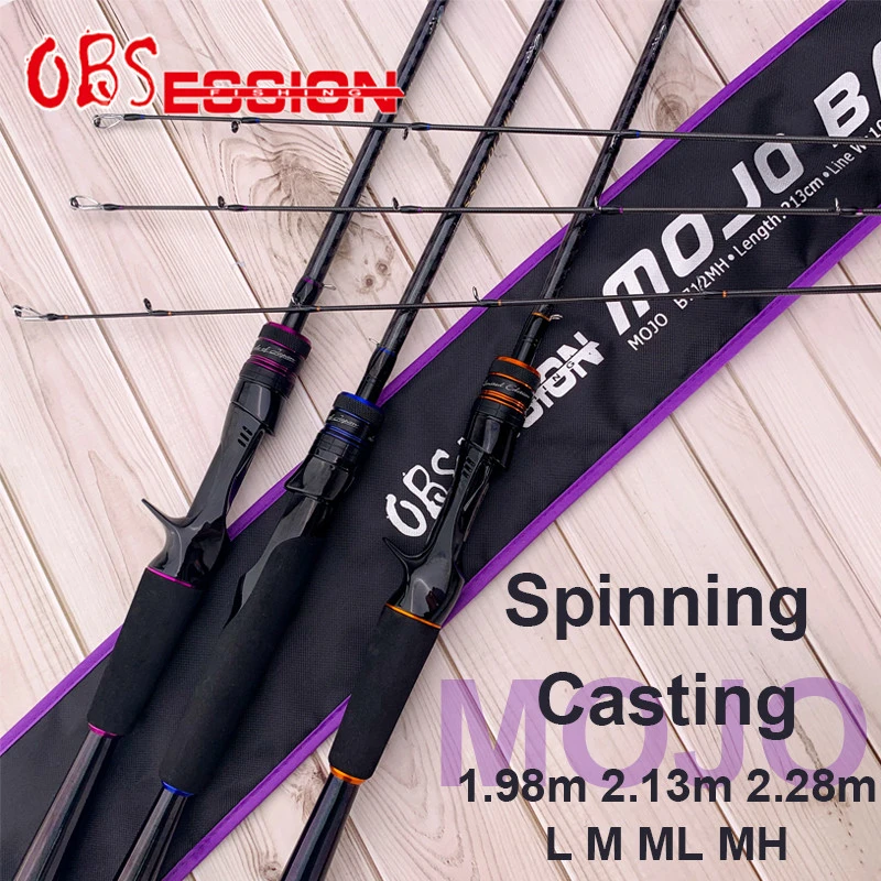 MOJO Bass 1.98m 2.13m 2.28m Carbon Fiber Fishing Rod Spinning Fishing Rod Casting Sea Bass Fishing Rods