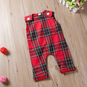 New Arrivals Newborn Infant Baby Sleeveless Vest Playsuit Wear Christmas Red Plaid Pattern Girls Rompers