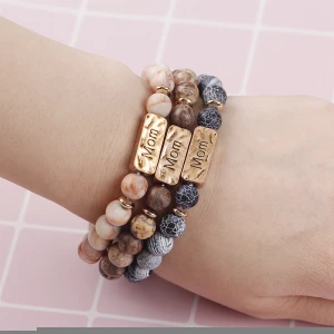 New arrived high quality 8mm natural semi-precious stone weathered beads elastic Antique gold bracelets for women mom bracelet