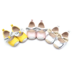 New Design Customized  Genuine Glitter With Bowknot Children Princess  Kids Shoes