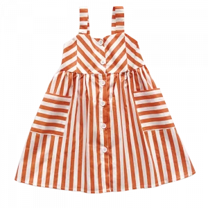 new design kids A-line dresses stripe cotton baby girls pocket princess dress