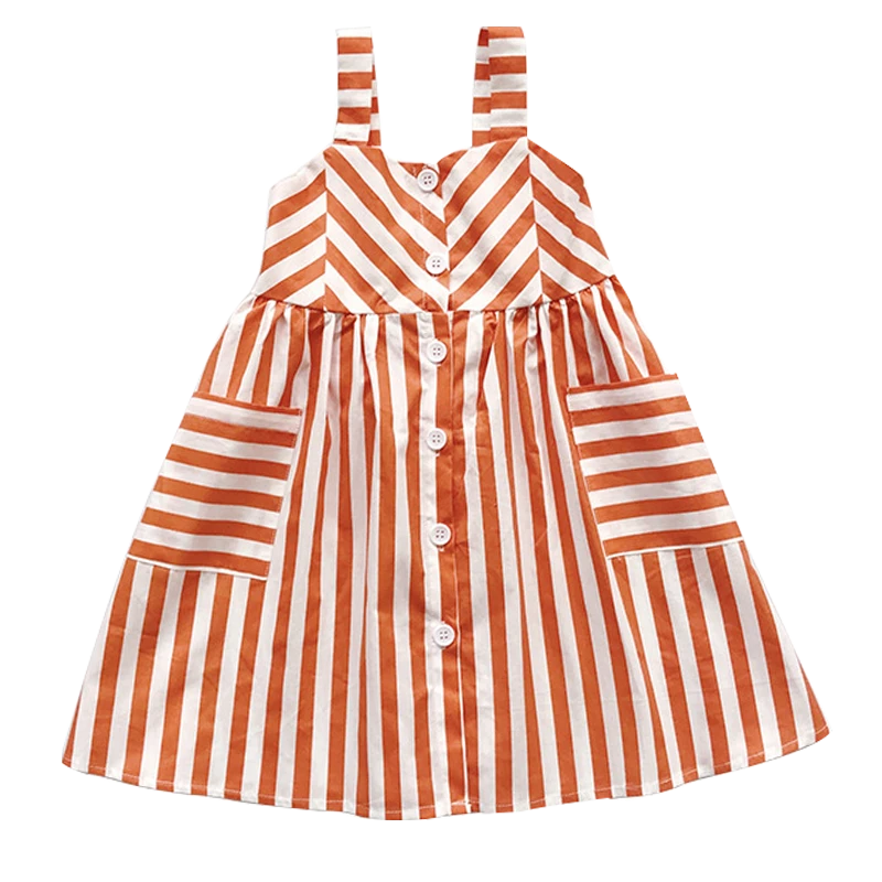 new design kids A-line dresses stripe cotton baby girls pocket princess dress