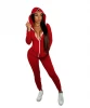 New Fashion Lady Solid Color Hooded Zipper Front Jacket And Skinny Pants Autumn Women Two Piece Set