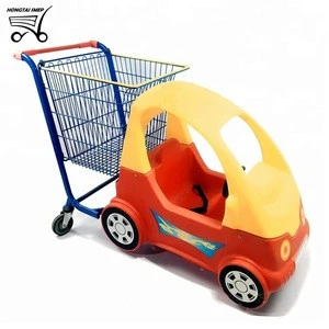 New style plastic supermarket children kids ride shopping trolley cart with toy car