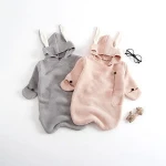 Newborn Envelope Knitted Rabbit Bunny Ears Knitted Baby Sleeping Bag Baby Boys Girls Sleepsuit Hooded Swaddle Sleep Sack