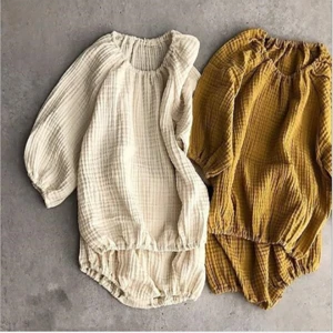 Newest design baby clothing girls yellow linen set factory direct wholesale