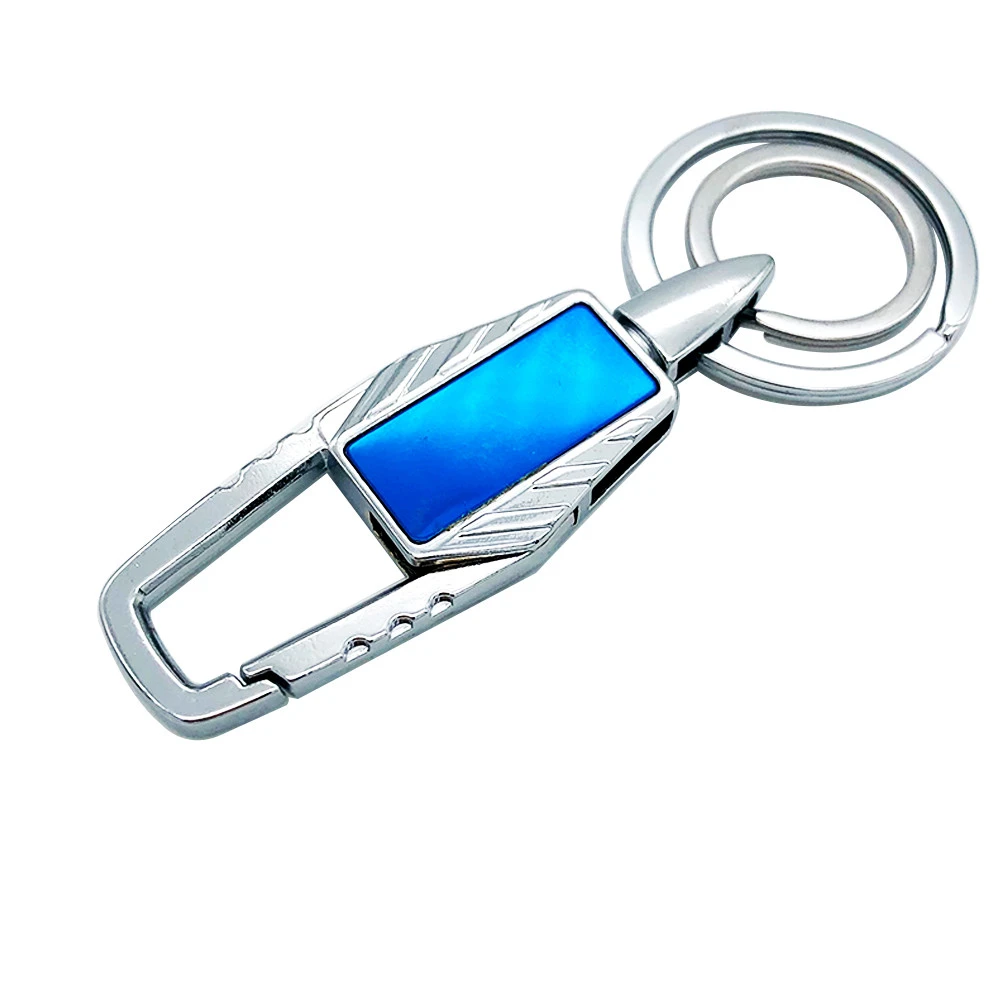 Nice stainless steel laser metal keychain with two rings