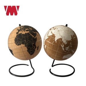 Novelty 14.2cm colorful cork world globe cork surface paper inner ball steel wire base home decoration desktop globes