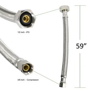 NZMAN 59 Inch Braided Stainless Steel Hose - 3/8&quot; Female Compression Thread x 1/2&quot; IPS Female Straight Thread Faucet Connector