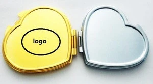 OEM Gold/chrome Portable Makeup Mirror Heart Shape Pocket Cosmetics Mirror Novelty Compact Mirror