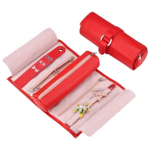 OEM luxury custom travel jewellery display storage case pouch bag chain faux leather foldable jewelry organizer roll