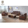 OEM ODM antique design luxury office executive furniture genuine leather brown sofa set office modular office reception sofa