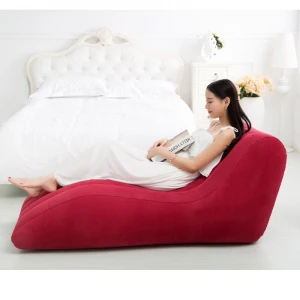 OEM S-shaped Flocking PVC inflatable Loungers Inflatable Lazy Sofa Living Room Inflatable Bean Bag Chair flocked air sofa