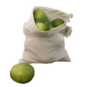 Organic Reusable Drawstring Cotton Mesh Produce Bag For Fruit