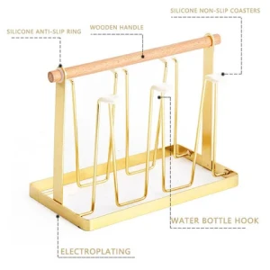 OWNSWING Connected Cup Holder For Household Inverted Storage Glass Cup Holder With Wooden Handle Glass Cup Drying Rack