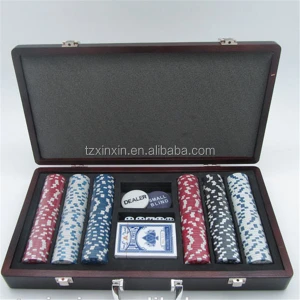 Poker Chip Set for Texas Holder Blackjack Gambling with Carrying wood Case Cards Buttons Dice Casino Chip by Trademark Poker