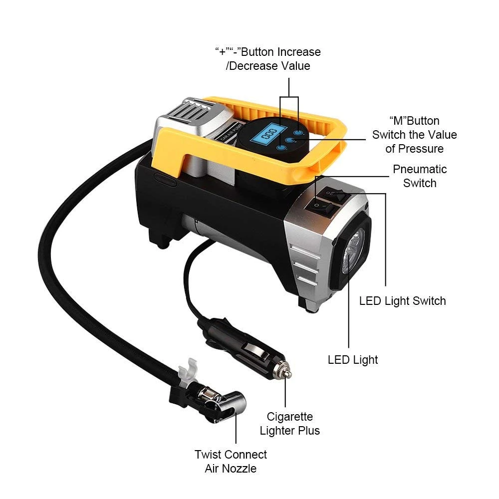 Portable mini  12v car tyre inflator /electric ac compressor 120w 150psi double cylinder diesel air-compressors