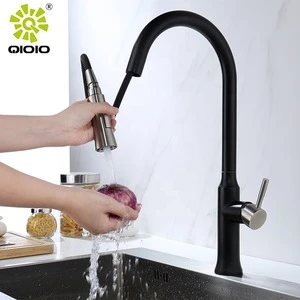 professional factory 304 Stainless steel Black single hole pull out kitchen faucet with ceramic valve core