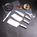 Professional White ABS Handle Chopping Knife Santoku Knife Scissors Cutlery Set 6 Pcs Kitchen Knives Block Set