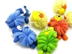 Promotional yellow soft Baby Bath Sponges with dark design PE Mesh Bath Sponge