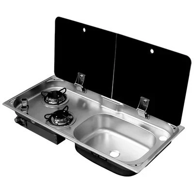 PS-904 Camper Sink Stainless Steel Hand Wash Basin Kitchen Sink with Lid  with 2 Gas Stove