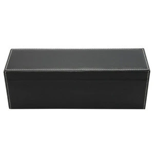 PU leather Black wooden gift box for red wine with a set of tools leather box hinge