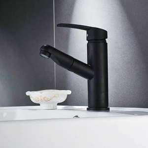 Pull out basin faucet waterfall brass body chrome polished blackened surface 360 degree rotating bathroom faucet