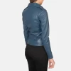 Real Leather Sheepskin Aniline Zipper Flashback Blue Women Biker Jacket with Quilted Viscose Lining and Inside Outside Pockets