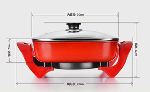 red color die-cast aluminum square electric skillet and pizza pan with double heating  pipe