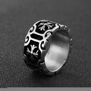 Retro ancient goth rock casting embossing jewelry titanium 316l stainless steel cross unisex ring