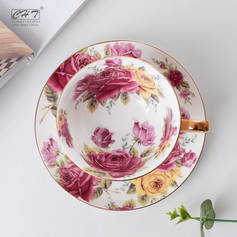 reusable ceramic funny cafe turkish coffee tea cup set floral decal design c and saucer