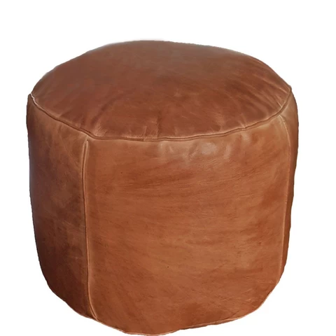 Round Genuine Leather Ottoman Sofa Bench Shoe Stools Household And Living Room Furniture  Ottoman Stool