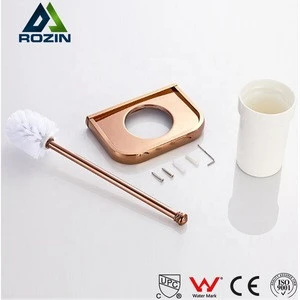 Rozin Brass Bathroom Accessories Set Fitting Wall Mounted Luxury Golden Toilet Brush Holder With Brush And Single Ceramic Cup