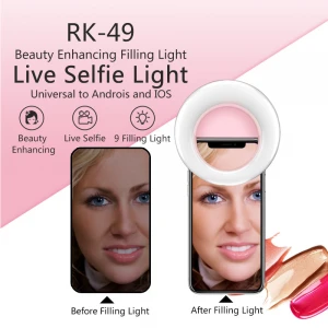 Selfie light RK49 Portable rechargeable Ear Ring Shape Selfie Light Mobile Phone Selfie Light