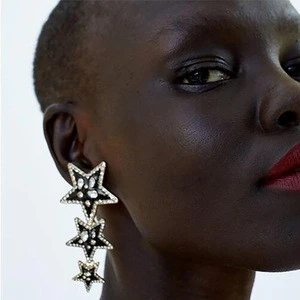 SH1033 2018 wholesale fashion star shaped crystal dangle drop earrings for women Christmas jewelry